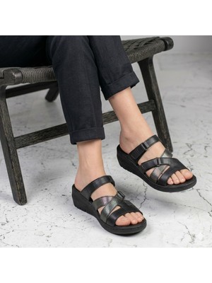 Kindep (Clavi) Hakiki Deri Günlük Kadın Terlik Siyah