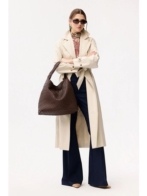 Adl Kemer Detaylı Uzun Trençkot Taş 17844670001