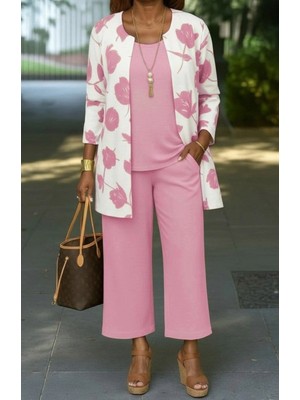 MiraLive Miray- Kadın Uzun Kollu Önü Açık Modal Ceket Kolsuz Viskon Iki Iplik Bluz ve Pantolon Üçlü Takım