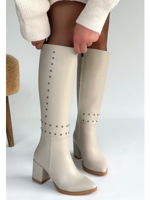 Celira Bej Cilt Kadın Topuklu Çizme