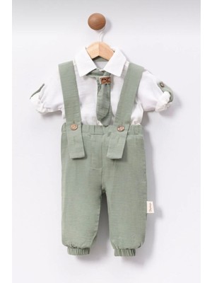 Popshops Erkek Bebek Müslin Kravatlı Gömlek Salopet Takım