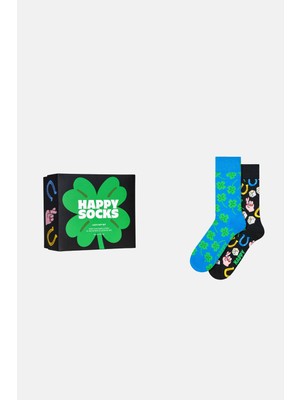 Happy Socks - Çok Renkli Yonca Desenli 2\'li Pamuklu Çorap Seti
