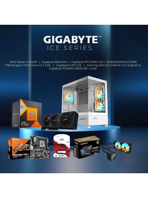 GIGABYTE 7800X3D 4.2GHz 16GB 1TB SSD RTX 5070 12GB 192BIT VGA 240MM SIVI SOĞUTMALI 650W OYUNCU BİLGİSAYAR PAKETİ