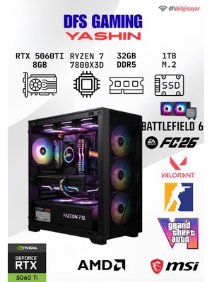 AMD Dfs Gamıng Yashın Ryzen 7 7800X3D-B650M-RTX 5060 Tı 8GB-32GB Ddr5 Ram-1tb M.2 Ssd-Masaüstü Oyuncu Bilgisayarı