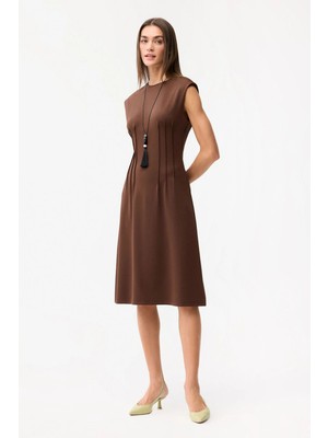 Love My Body Nervür Detaylı Elbise Kahve 124L9930000