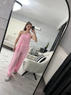 Moda Pembe Tek Omuzdan Bağlamalı Takım