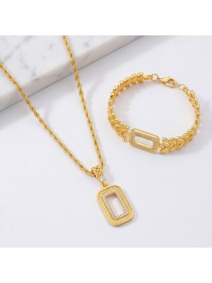 Ferizz Altın Kaplama Gram Çerçeve Kolye Ucu ve Gram Çerçeve Çiçek Desenli Bileklik Kombini BND-156