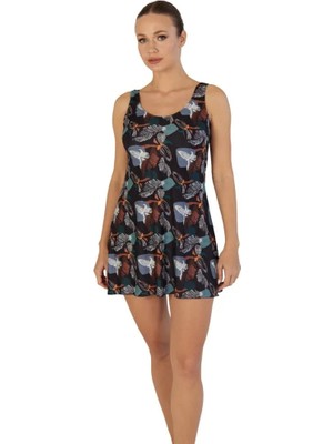 Estiva Dijital Baskı Emprime Likralı Içten Şortlu Elbise Mayo