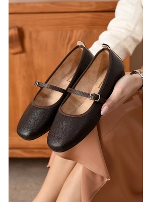 Nmoda Kadın Siyah Mary Jane Babet Günlük Rahat Tokalı Klasik Babet Yumuşak Taban Şık Babet Ayakkabı