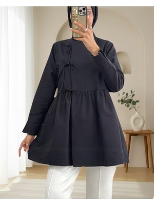 Modamorfo Önü Çapraz Bağlamalı Parçalı Kimono -Siyah