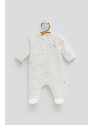 Caramell Jungle Frıends Önden Fermuarlı Tulum - Ekru - 56-62 cm Ekru