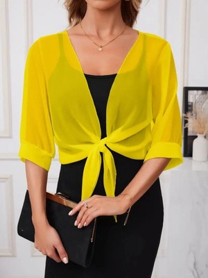 MiraLive Miray- Kadın Truvakar Kollu Önden Bağlamalı Kısa Şifon Bolero Ceket