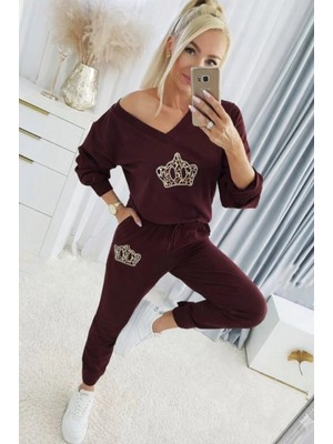 MiraLive Miray- Kadın Uzun Kollu V Yakalı Desenli Viskon Iki Iplik Bluz ve Pantolon Ikili Takım