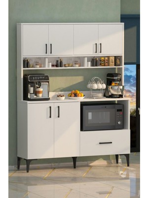 Moonlife Marista 6 Kapak Tek Çekmeceli Kahve Köşesi Beyaz