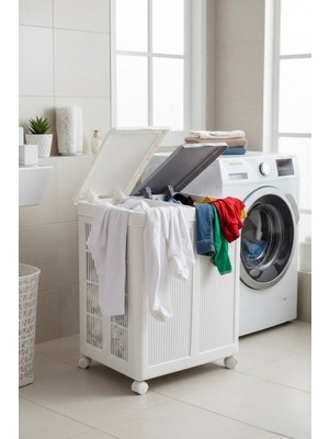 Begin Power Tekerlekli Katlanabilir 2 Bölmeli 100 Litre Çamaşır ve Oyuncak Sepeti – Pratik Ev Düzenleyici