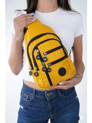 Reliance Unisex Siyah Çapraz Askılı Çanta Göğüs Çanta Çok Bölmeli Günlük Omuz Çanta Bodybag