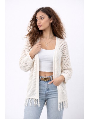 Piove Püskül Detaylı Örgü Hırka – White Boho