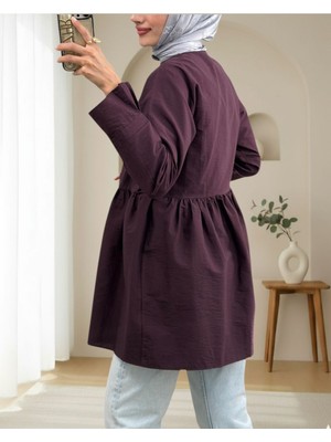 Moda Morfo Önü Çapraz Bağlamalı Parçalı Kimono -Mürdüm