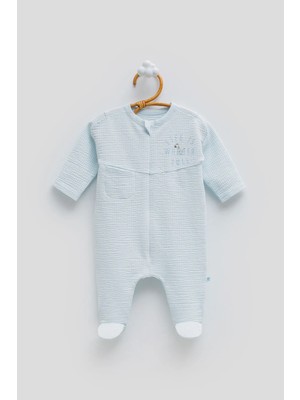 Caramell Jungle Frıends Önden Fermuarlı Tulum - Mavi - 62-68 cm Mavi