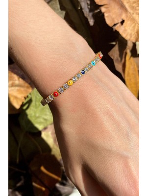 Spossy Silver Jewelry Mineli Nazar Gözlü Su Yolu Bileklik