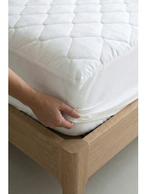 Nart Home Yatak Alezi Pamuklu Kapitone Fitted Full Kenar Yatak Koruyucu Beyaz