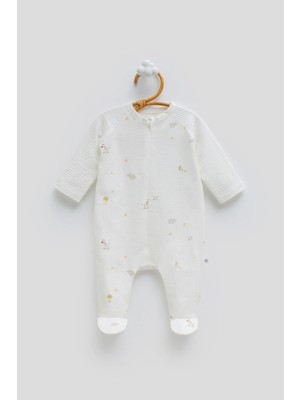 Caramell Jungle Frıends Baskılı Önden Fermuarlı Tulum - Ekru - 50-56 cm Ekru