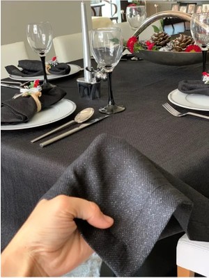 Valerium Simli Siyah Masa Örtüsü 150 x 220