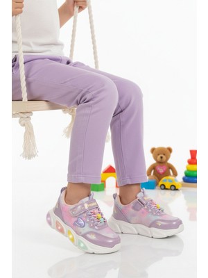 Promax Mor Cırtlı Işıklı Hafif Kız Çocuk Spor Ayakkabı 1998 P