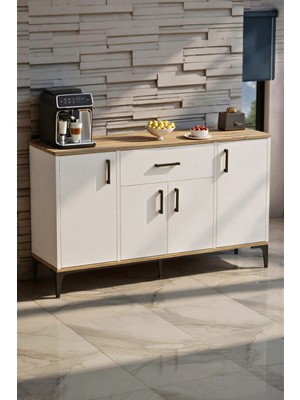 Moonlife Rose 4 Kapaklı Tek Çekmeceli Mutfak,kiler Dolabı,kahve Köşesi Çok Amaçlı Dolap Beyaz Çam