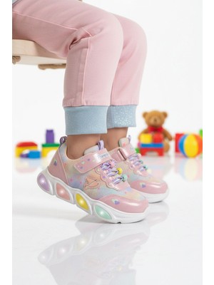 Promax Pembe Cırtlı Işıklı Hafif Kız Çocuk Spor Ayakkabı 1998 P
