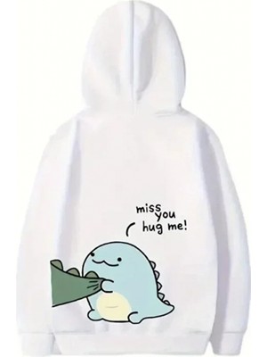MiraLive Miray- Sevgililer Günü Özel Unisex Kapüşonlu Baskılı Oversize Sweatshirt - Beyaz
