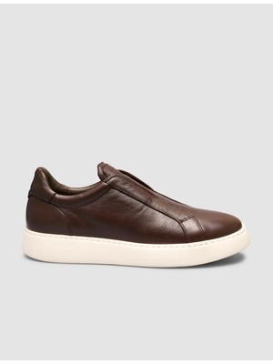 Cabani Kahverengi Hakiki Deri Slip-On Sneaker Ayakkabı