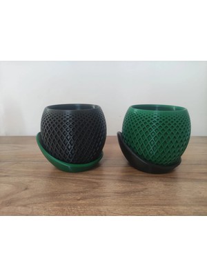 3D Tasarım Ikiz Dekoratif Vazolar 10 cm 2 Adet Yeşil ve Siyah