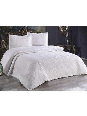 Çeyiz Diyarı Çift Taraflı Vatka Kapitoneli Yatak Örtüsü Krem Pamuklu Düz Desenli 250 x 260 cm