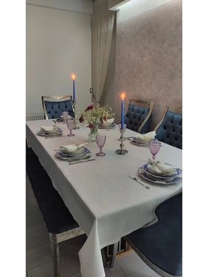 Valerium Simli Kırık Beyaz Masa Örtüsü 150 x 260