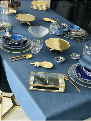 Valerium Simli Indigo Masa Örtüsü 150 x 260
