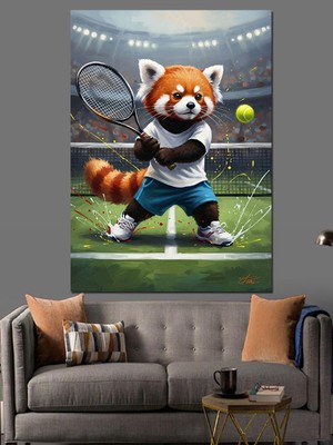Artmeg Tenis Oynayan Kızıl Tilki Dekoratif Kanvas - Mdf Ahşap Tablo