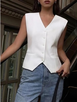 MiraLive Miray- Kadın Sıfır Kollu Önden Düğmeli Atlas Yelek