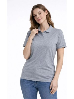 MiraLive Miray- Pike Kumaş Düğmeli Yaka Regular Rahat Günlük Kısa Kol Tişört T-Shirt - Gri