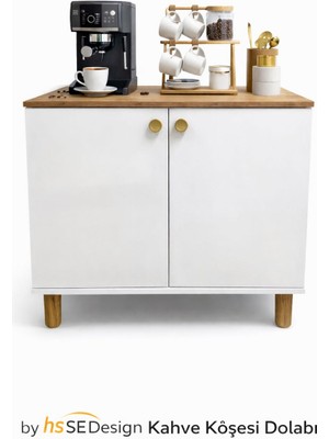 Bohem Kahve Köşesi Çok Amaçlı Dolap Beyaz-Atlantik Ceviz