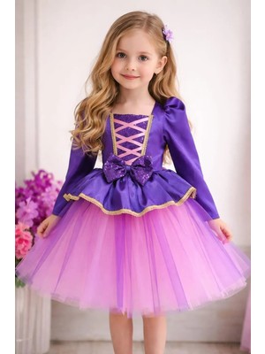 Boztaş Bebe Rapunzel Uzun Kollu Örgü Saç Tokalı Doğum Günü Elbisesi & Parti Elbisesi&rapunzel Kostüm Uzun Kollu