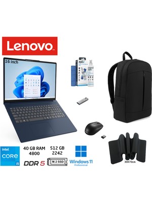 Lenovo ıdeapad Slim 3 Intel Core I5-13420H 40GB 512GB SSD 16" Wuxga IPS W11 Pro 83K2001RTR+DUDDI Çanta+Mouse+Mousepad+Usbbellek+Temizlikkit