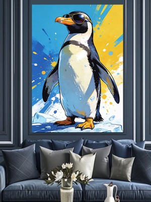 Artmeg Buz Pateni Yapan Renkli Penguen Dekoratif Kanvas - Mdf Ahşap Tablo