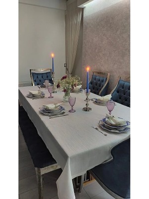 Valerium Simli Kırık Beyaz Masa Örtüsü 150 x 220