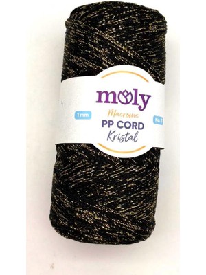Angel Çanta Aksesuar Moly Yarn 200 gr Simli Polyester Makrome NO:004(SIYAH Üzerine  Gold Sim)