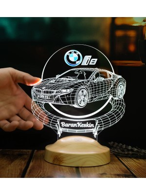 Bmw I8 Tutkunlarına Özel 3D Kişiye Özel LED Lamba – Bmw I8 Araba Hediyesi - (2014–2020)