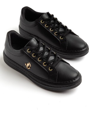 Dilimler Ayakkabı Siyah Kadın Spor Ayakkabı Taban Kaplama Bağcıklı