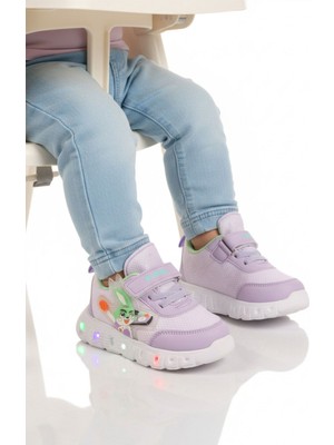Ruffon Lila Cırtlı Işıklı Fileli Hafif Bebek Spor Ayakkabı 1015 B