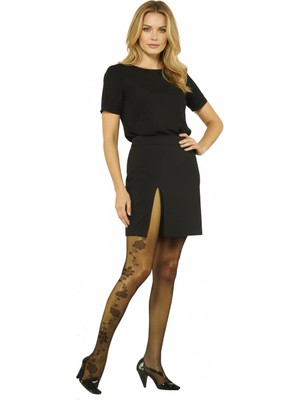 Esranın Dünyası Bali Bayan Desenli Külotlu Çorap Manolya Siyah 2 RSPER34-ESRDNS