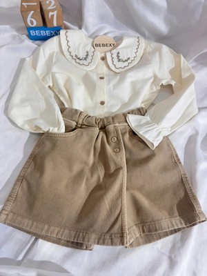 bebexy Nakış Gömlekli Kahverengi Şort Etekli Takım
